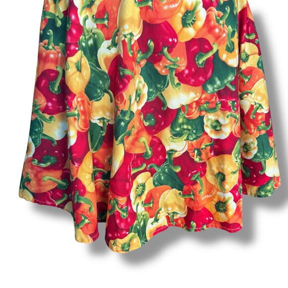 Retrolicious Bell Pepper Print Skater Mini Skirt Colorful Veggie Cotton Medium - Picture 3 of 9